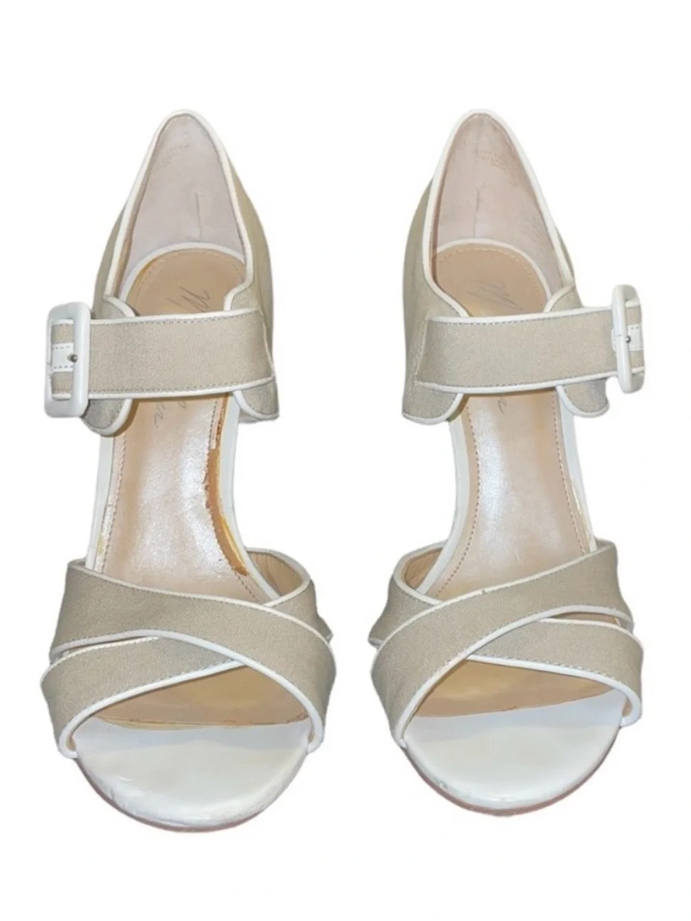 Marc Fisher Kali Canvas Sandals Women’s 7.5 Beige Cork Stiletto Heels
